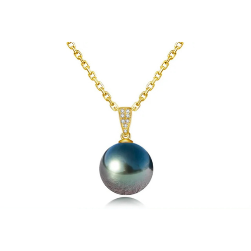 18K Yellow Gold Diamond Pendant with 10-11mm Natural Tahitian Black Pearl