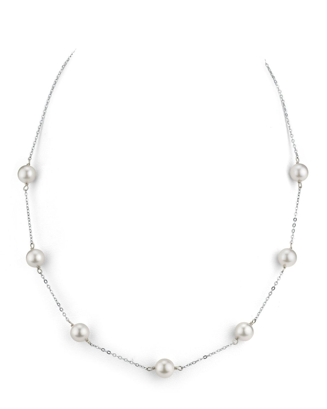 White  Akoya Pearl Tin Cup Necklace - 7.0-8.0mm