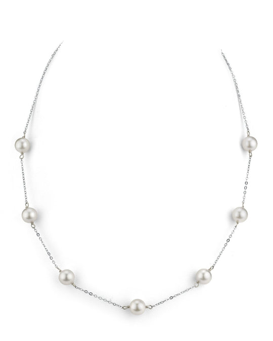 White  Akoya Pearl Tin Cup Necklace - 7.0-8.0mm