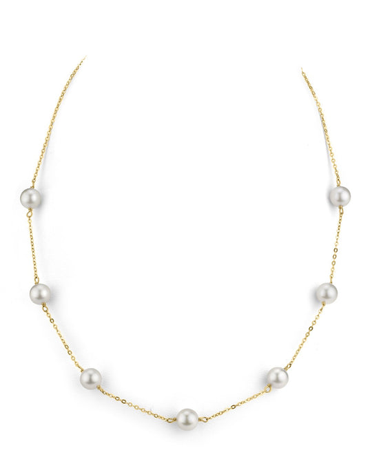 White  Akoya Pearl Tin Cup Necklace - 7.0-8.0mm