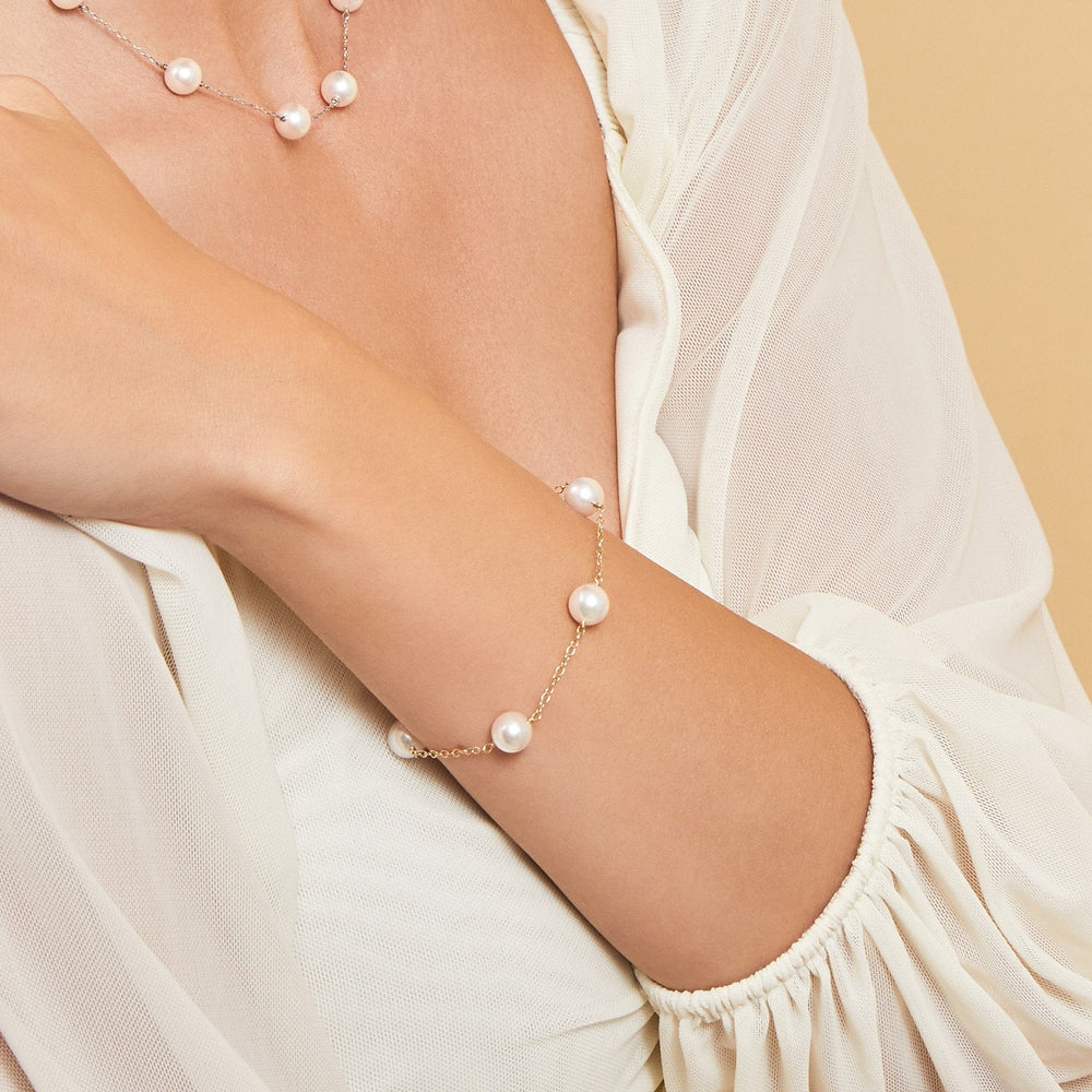 Japanese Akoya White Pearl Tincup Bracelet 7.0-8.0mm
