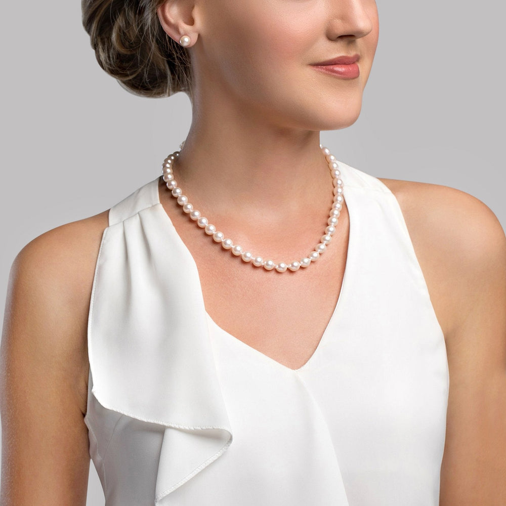 White  Akoya Pearl Necklace & Earring 2-Piece Set 7.0-8.0mm