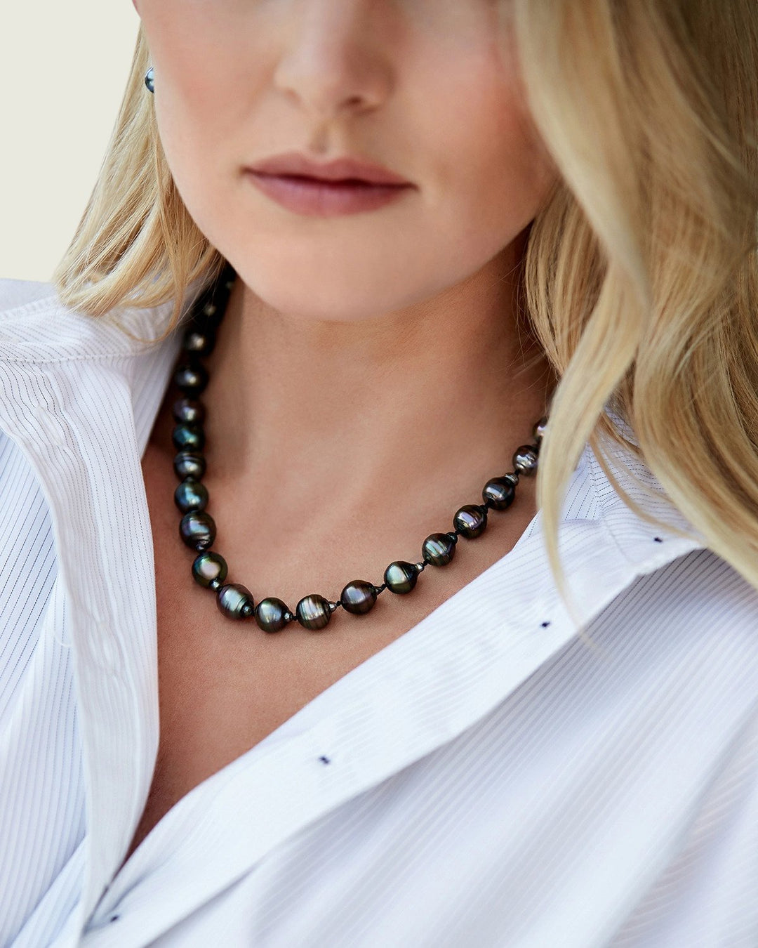 Dark Tahitian Circled Baroque Pearl Necklace  9.0-11.0mm