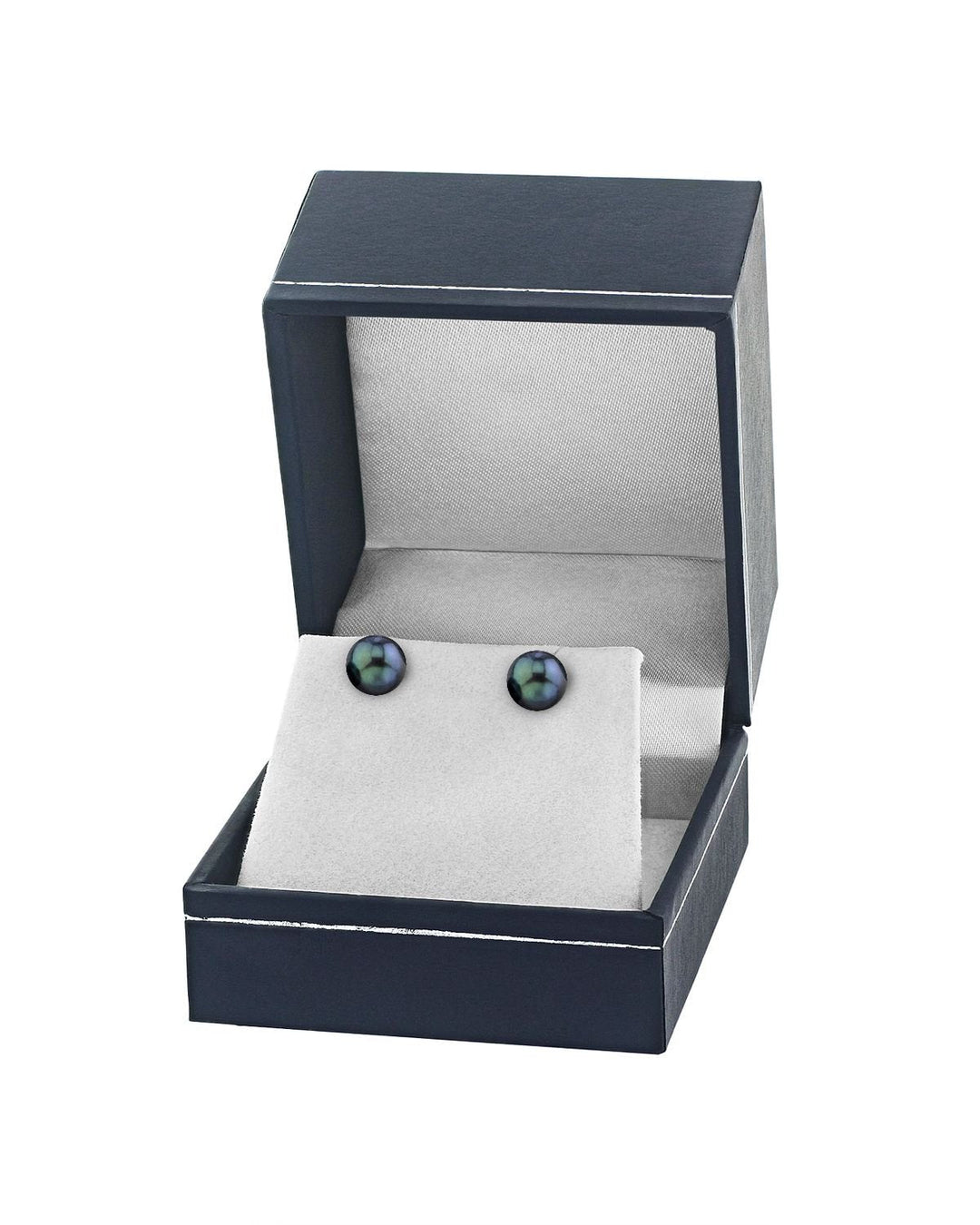 Black Akoya Round Pearl Stud Earrings 7.0-8.0mm