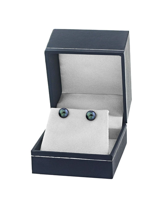 Black Akoya Round Pearl Stud Earrings 7.0-8.0mm