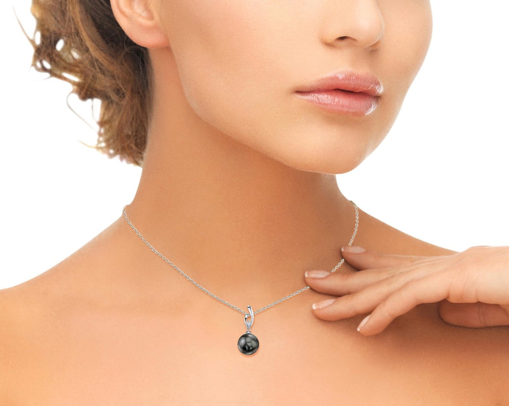 Black Tahitian Pearl & CZ Asterie Pendant 9.0-11.0mm