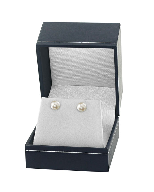 White Japanese Akoya Round Pearl Stud Earrings 7.0-8.0mm