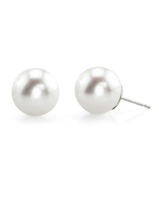 White South Sea Round Pearl Stud Earrings 7.0-8.0mm