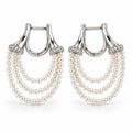 Aimee seed pearl swag huggie earrings, three strands of 3-4mm white freshwater seed pearls draped from hinged hoops