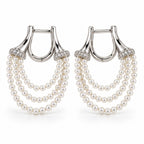 Aimee seed pearl swag huggie earrings, three strands of 3-4mm white freshwater seed pearls draped from hinged hoops