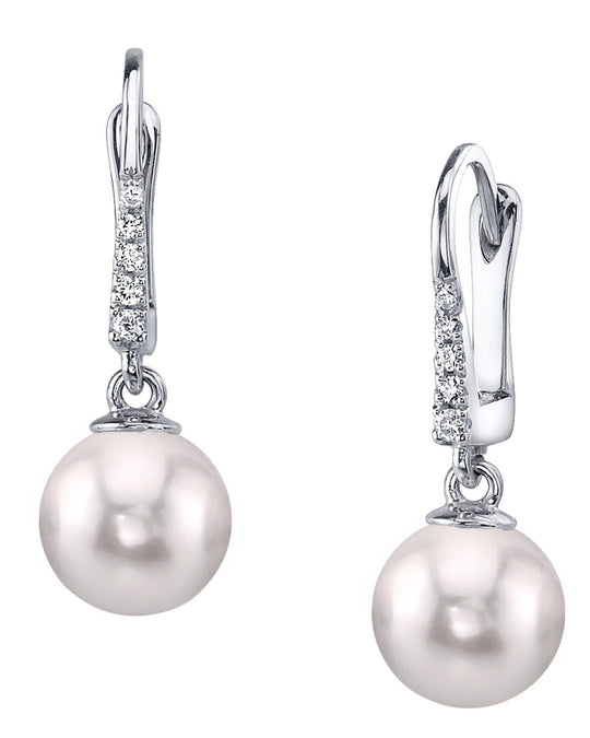 Japanese Akoya Pearl & CZ Equinox Earrings 7.0-8.0mm