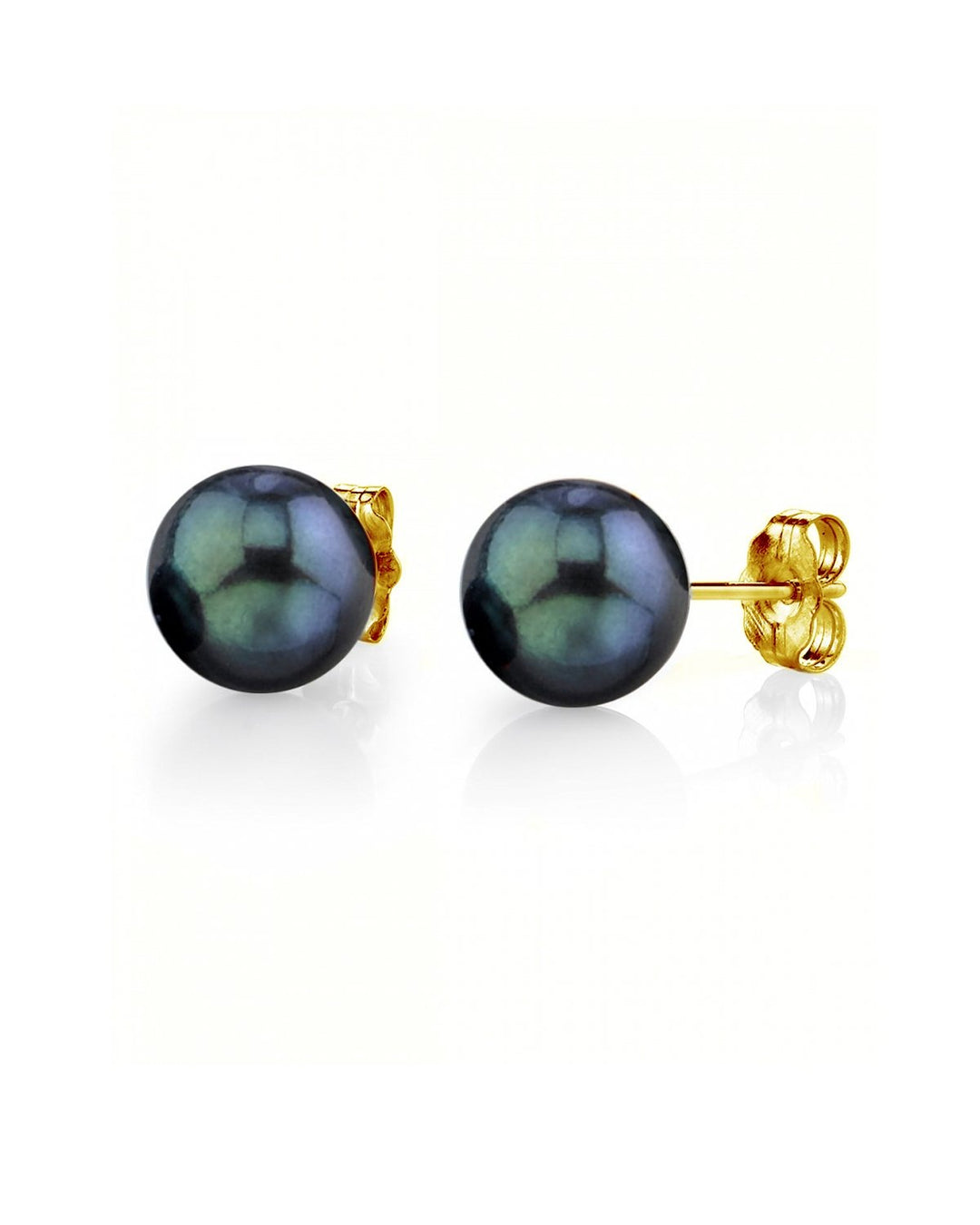Black Akoya Round Pearl Stud Earrings 7.0-8.0mm