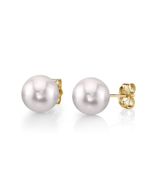 White Japanese Akoya Round Pearl Stud Earrings 7.0-8.0mm