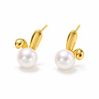 Amalia pearl earrings, 7-8mm white button pearls beneath two polished bunny ears