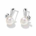 Amalia pearl earrings, 7-8mm white button pearls beneath two polished bunny ears - second finish