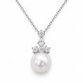 Astrid crystal cluster freshwater pearl pendant necklace in sterling silver on white background