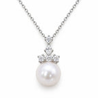 Astrid crystal cluster freshwater pearl pendant necklace in sterling silver on white background
