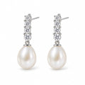 Aurora pearl earrings, graduated four-crystal bars with 7-8mm white rice pearls beneath - second finish
