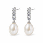 Aurora pearl earrings, graduated four-crystal bars with 7-8mm white rice pearls beneath - second finish