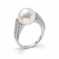 Ayla pavé shoulder pearl ring in gold-plated sterling silver on white background - second finish