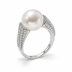 Ayla pavé shoulder pearl ring in gold-plated sterling silver on white background - second finish