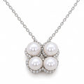 Birgitta four freshwater pearl pendant necklace with crystal pavé crescents in sterling silver on white background