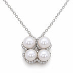 Birgitta four freshwater pearl pendant necklace with crystal pavé crescents in sterling silver on white background