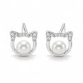 Camilla pearl earrings, cat-face outlines with pavé ears and white button pearls at the center - second finish