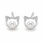 Camilla pearl earrings, cat-face outlines with pavé ears and white button pearls at the center - second finish