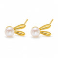 Cassandra pearl earrings, 7-8mm white button pearls with two long ribbed rabbit ears behind