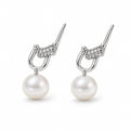 Chantal pearl earrings, 7-8mm white button pearls inside shackle links with pavé bars - second finish
