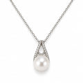 Edith pavé teardrop freshwater pearl pendant necklace in sterling silver on white background