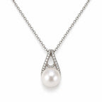 Edith pavé teardrop freshwater pearl pendant necklace in sterling silver on white background
