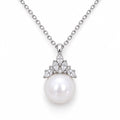 Elin pavé leaf crown freshwater pearl pendant necklace in sterling silver on white background