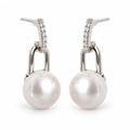 Elke pavé bar padlock pearl drop earrings, 10-11mm white freshwater pearls on sterling silver