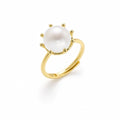Esme crown setting pearl ring in 18K gold-plated finish on white background