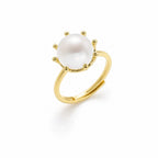 Esme crown setting pearl ring in 18K gold-plated finish on white background