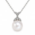 Frances pavé crown cap freshwater pearl pendant necklace in sterling silver on white background