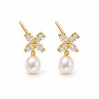 Gabrielle pearl earrings, marquise crystal flowers with 7-8mm white rice pearls hanging beneath