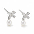 Gabrielle pearl earrings, marquise crystal flowers with 7-8mm white rice pearls hanging beneath - second finish