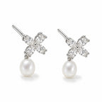Gabrielle pearl earrings, marquise crystal flowers with 7-8mm white rice pearls hanging beneath - second finish