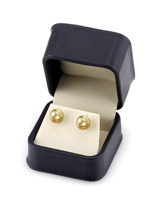 Golden South Sea Round Pearl Stud Earrings 7.0-8.0mm