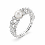 Hattie pavé lace band pearl ring in gold-plated sterling silver on white background - second finish