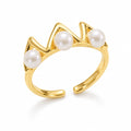 Ida triple pearl crown ring in gold-plated sterling silver on white background