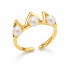 Ida triple pearl crown ring in gold-plated sterling silver on white background