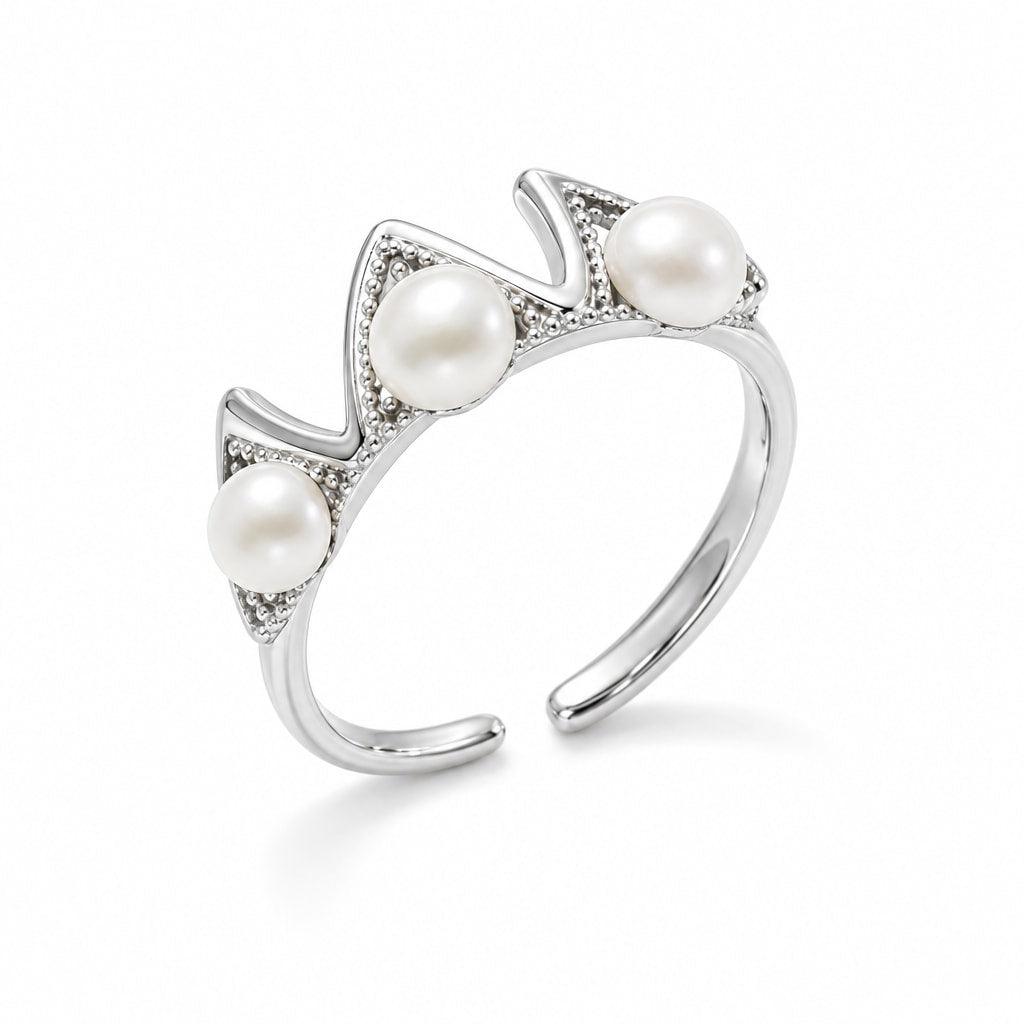 Ida triple pearl crown ring in gold-plated sterling silver on white background - second finish