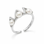 Ida triple pearl crown ring in gold-plated sterling silver on white background - second finish