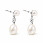 Ines pearl earrings, 3-4mm white button pearl studs with 7-8mm rice pearls hanging below - second finish