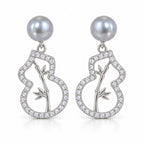 Jolien pavé gourd grey pearl drop earrings, 7-8mm grey freshwater pearls above openwork crystal gourds
