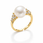Juno CZ cluster pearl solitaire ring in gold-plated sterling silver on white background